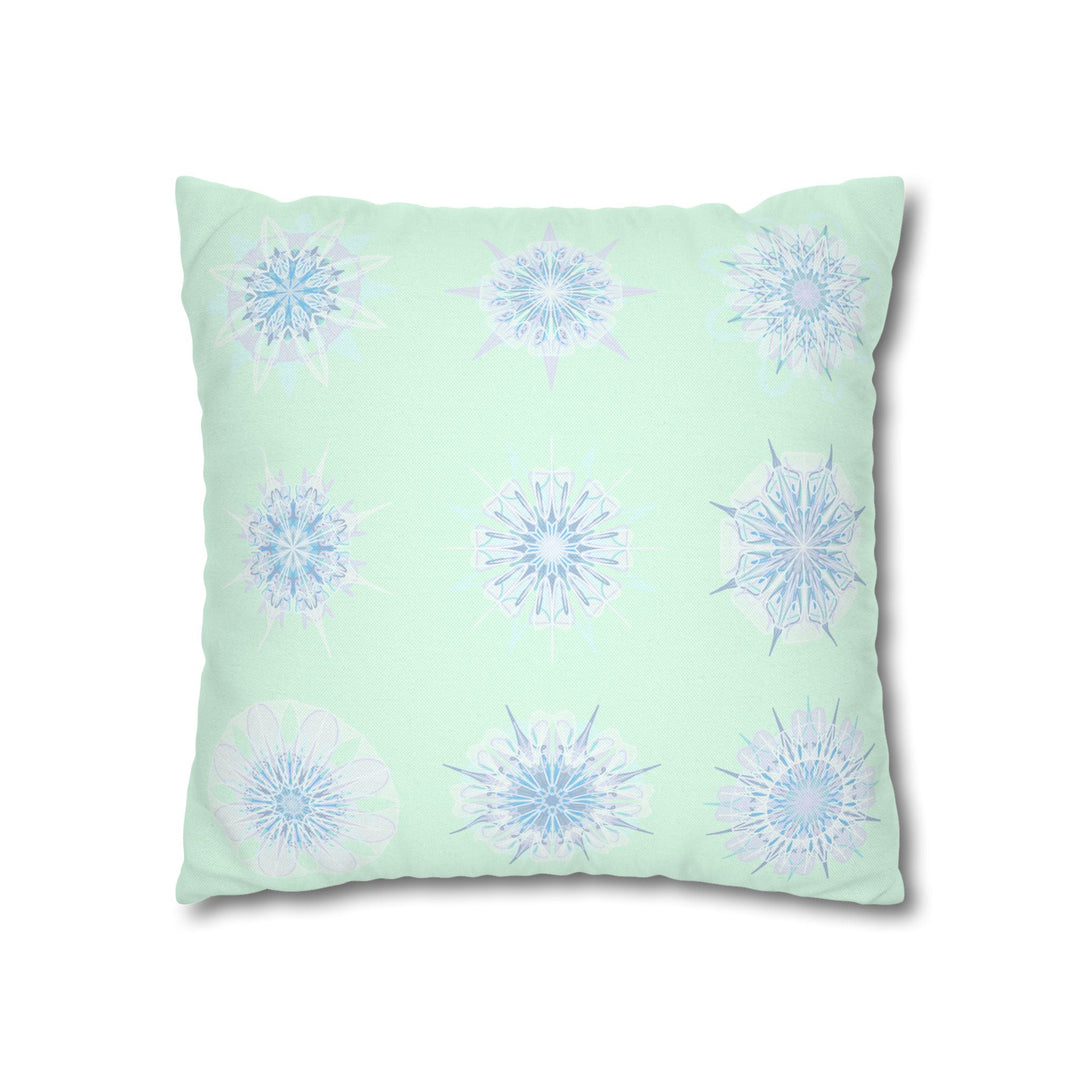 Christmas Snowflakes pillowcase for bed - Spun Polyester Square Pillowcase Mandala Art - Original Fine Art - Hand - drawn, Minty Fresh - Blululi