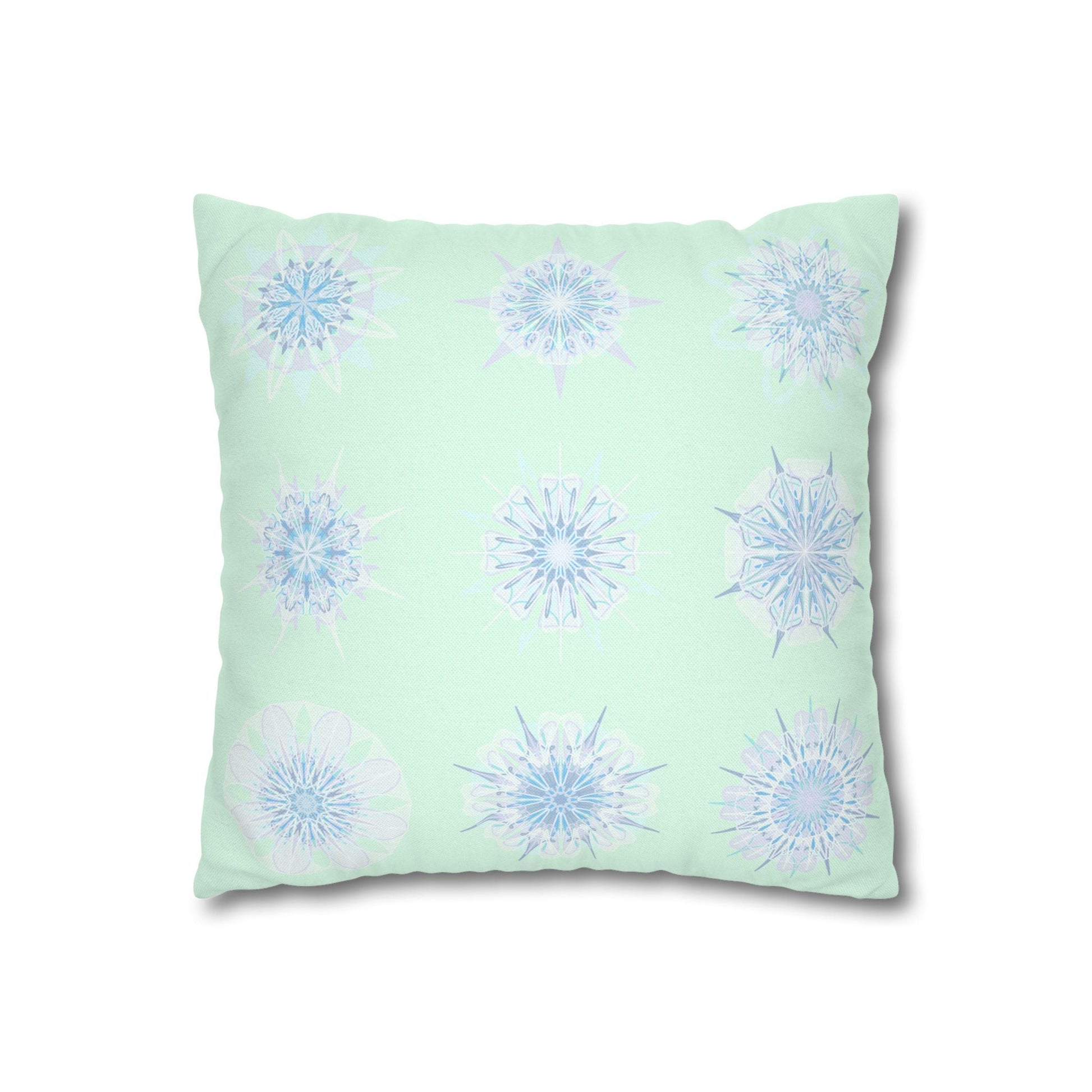 Christmas Snowflakes pillowcase for bed - Spun Polyester Square Pillowcase Mandala Art - Original Fine Art - Hand - drawn, Minty Fresh - Blululi