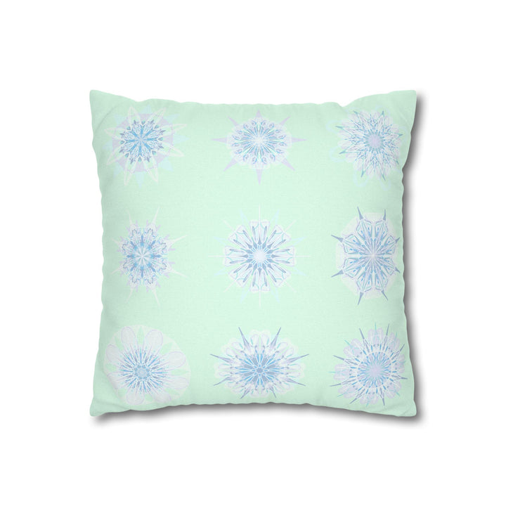 Christmas Snowflakes pillowcase for bed - Spun Polyester Square Pillowcase Mandala Art - Original Fine Art - Hand - drawn, Minty Fresh - Blululi