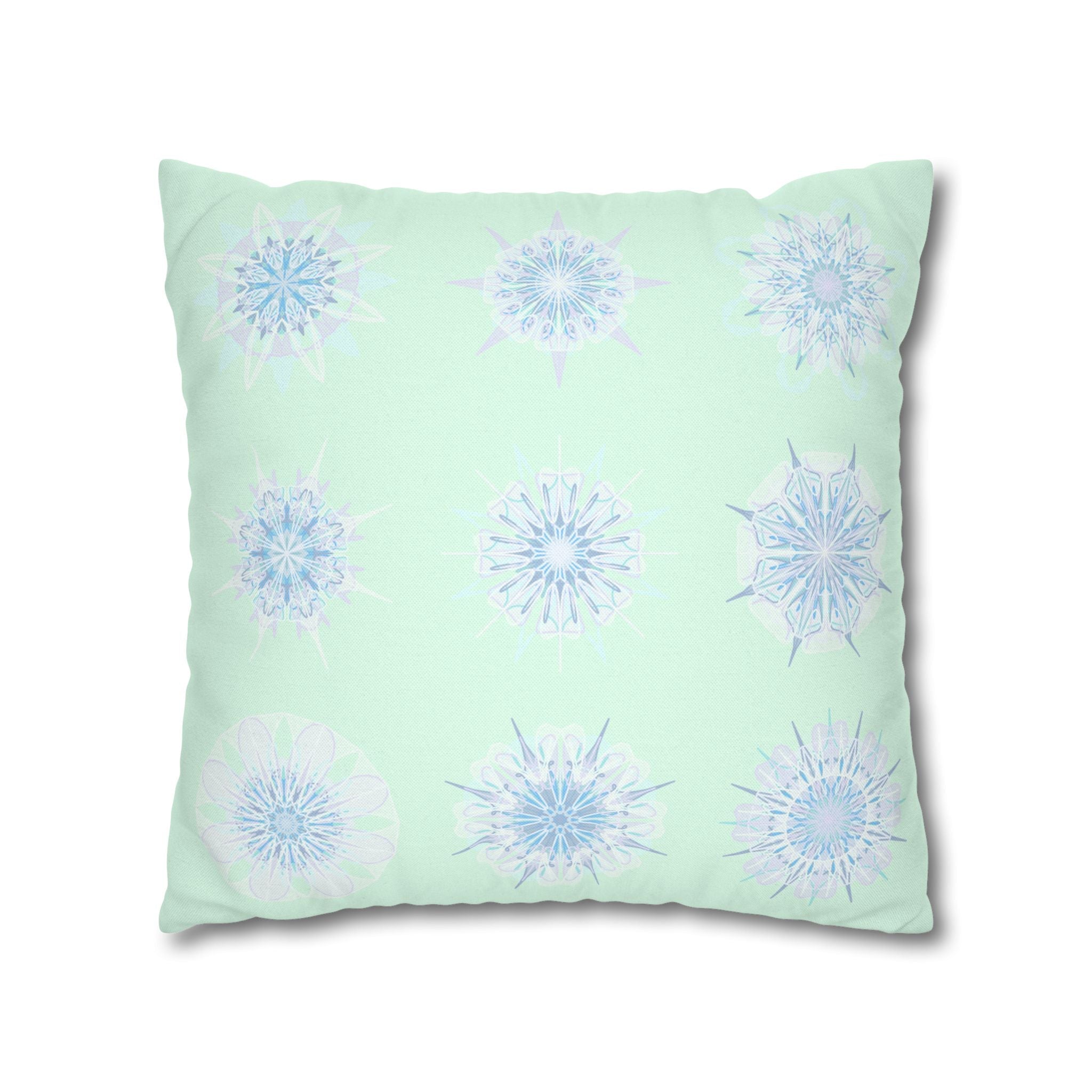 Christmas Snowflakes pillowcase for bed - Spun Polyester Square Pillowcase Mandala Art - Original Fine Art - Hand - drawn, Minty Fresh - Blululi