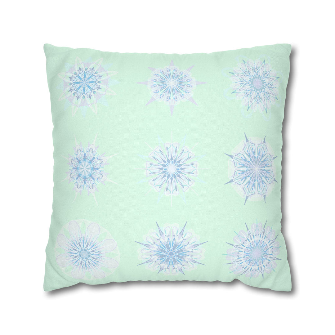 Christmas Snowflakes pillowcase for bed - Spun Polyester Square Pillowcase Mandala Art - Original Fine Art - Hand - drawn, Minty Fresh - Blululi