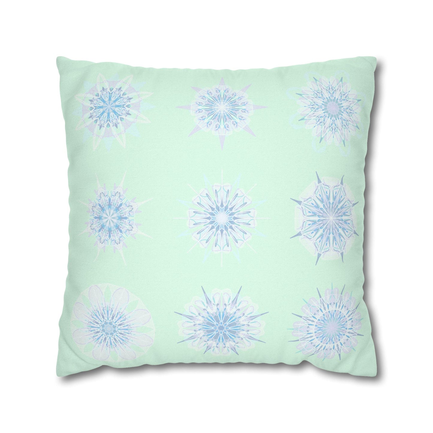 Christmas Snowflakes pillowcase for bed - Spun Polyester Square Pillowcase Mandala Art - Original Fine Art - Hand - drawn, Minty Fresh - Blululi