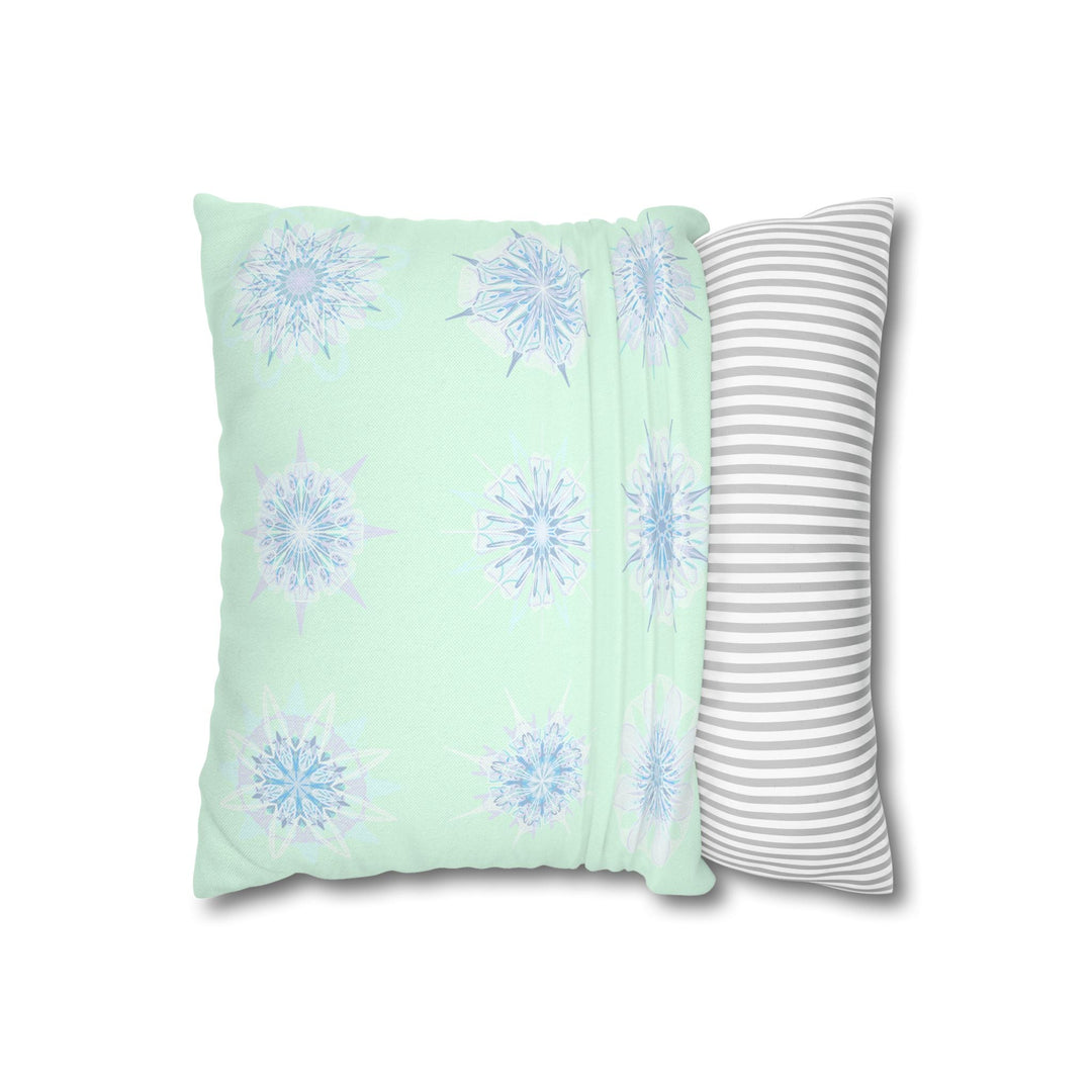 Christmas Snowflakes pillowcase for bed - Spun Polyester Square Pillowcase Mandala Art - Original Fine Art - Hand - drawn, Minty Fresh - Blululi