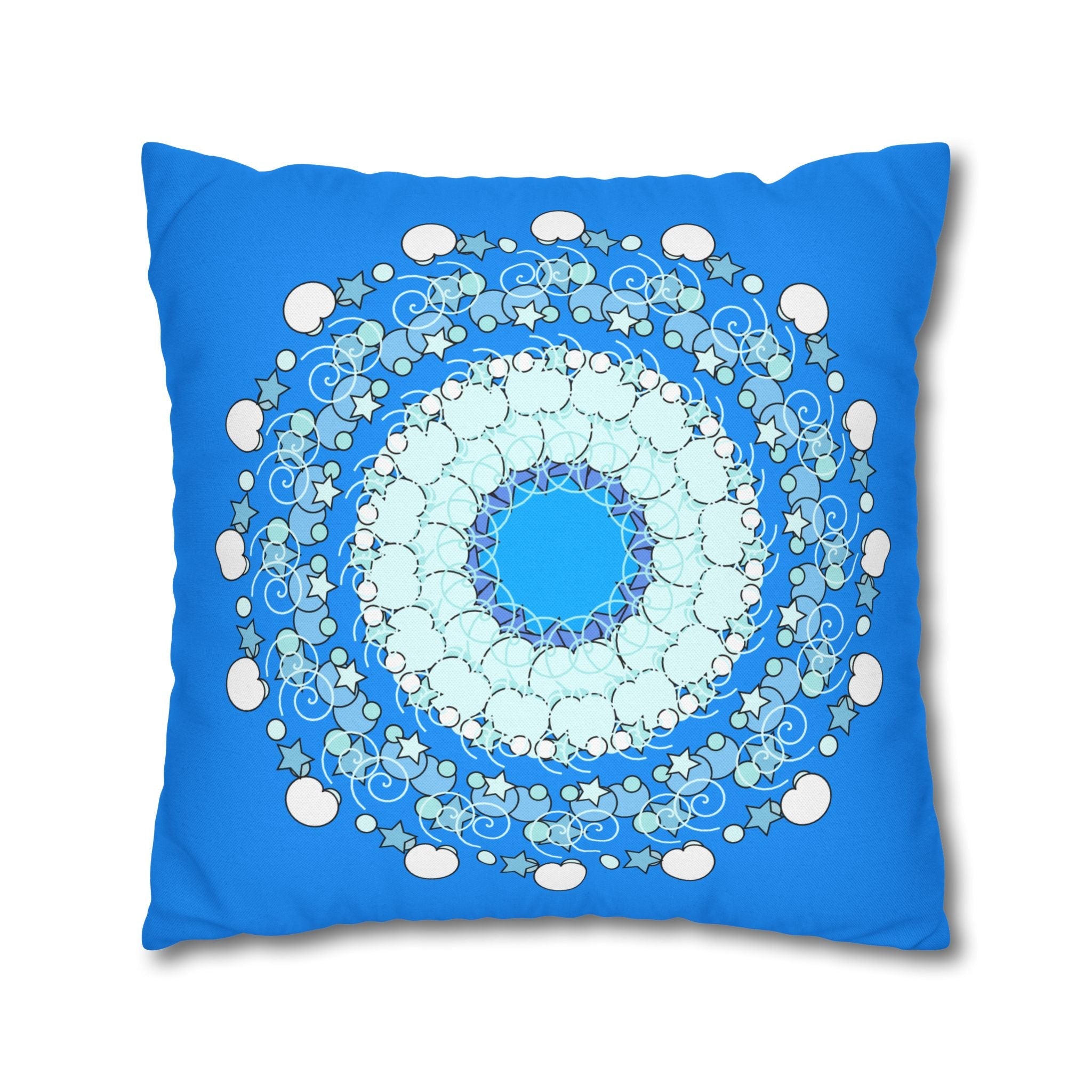 Christmas Snowflakes Pillowcase for Kids' Bed - Spun Polyester Square Pillowcase Mandala Art - Original Fine Art - Hand - drawn, Sky Blue - Blululi