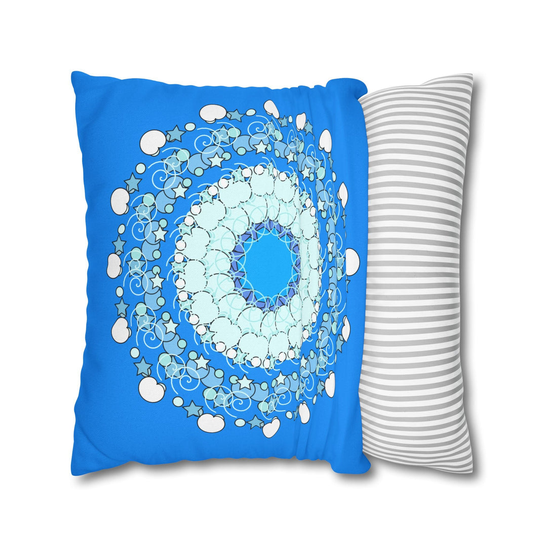 Christmas Snowflakes Pillowcase for Kids' Bed - Spun Polyester Square Pillowcase Mandala Art - Original Fine Art - Hand - drawn, Sky Blue - Blululi