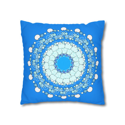 Christmas Snowflakes Pillowcase for Kids' Bed - Spun Polyester Square Pillowcase Mandala Art - Original Fine Art - Hand - drawn, Sky Blue - Blululi