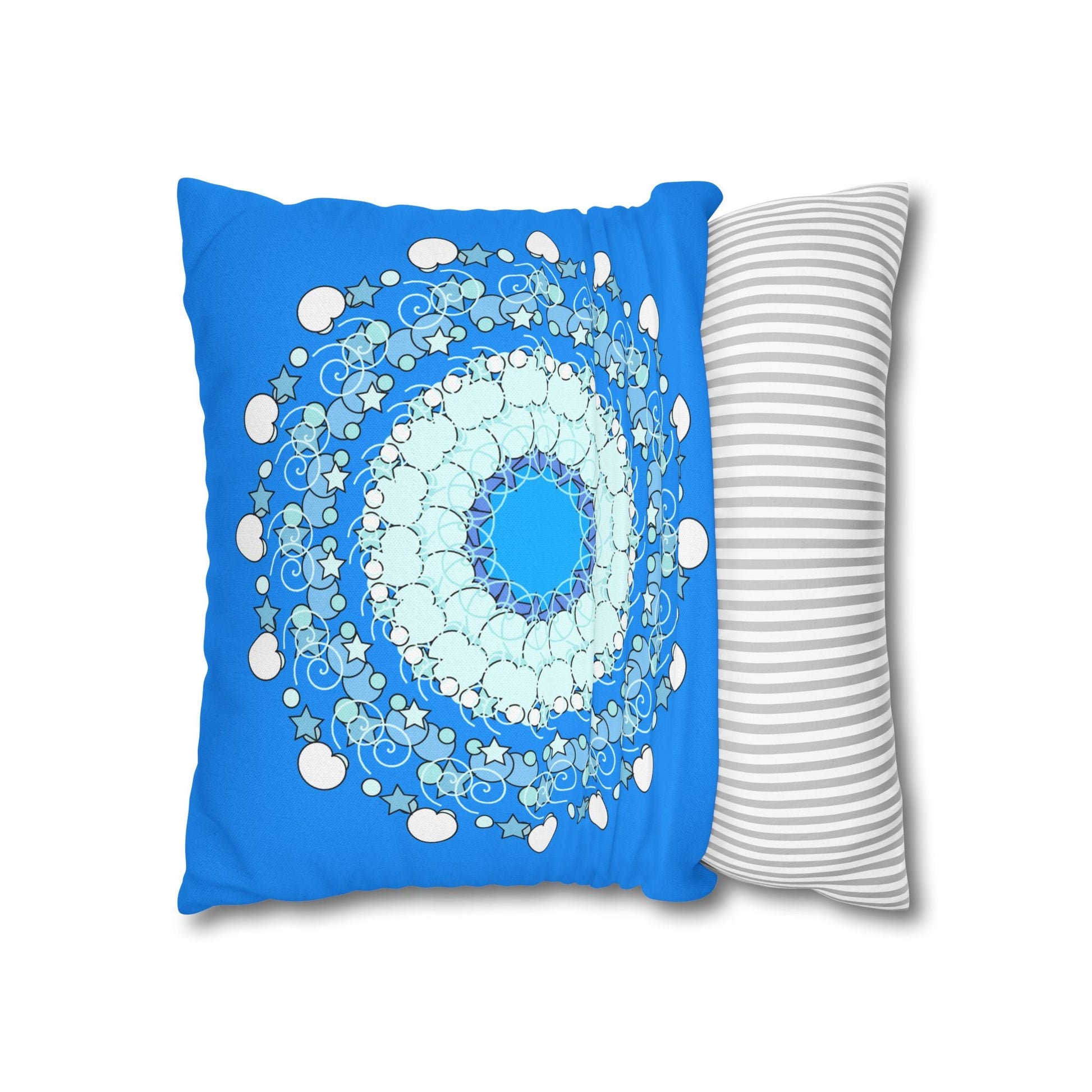 Christmas Snowflakes Pillowcase for Kids' Bed - Spun Polyester Square Pillowcase Mandala Art - Original Fine Art - Hand - drawn, Sky Blue - Blululi