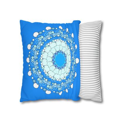 Christmas Snowflakes Pillowcase for Kids' Bed - Spun Polyester Square Pillowcase Mandala Art - Original Fine Art - Hand - drawn, Sky Blue - Blululi