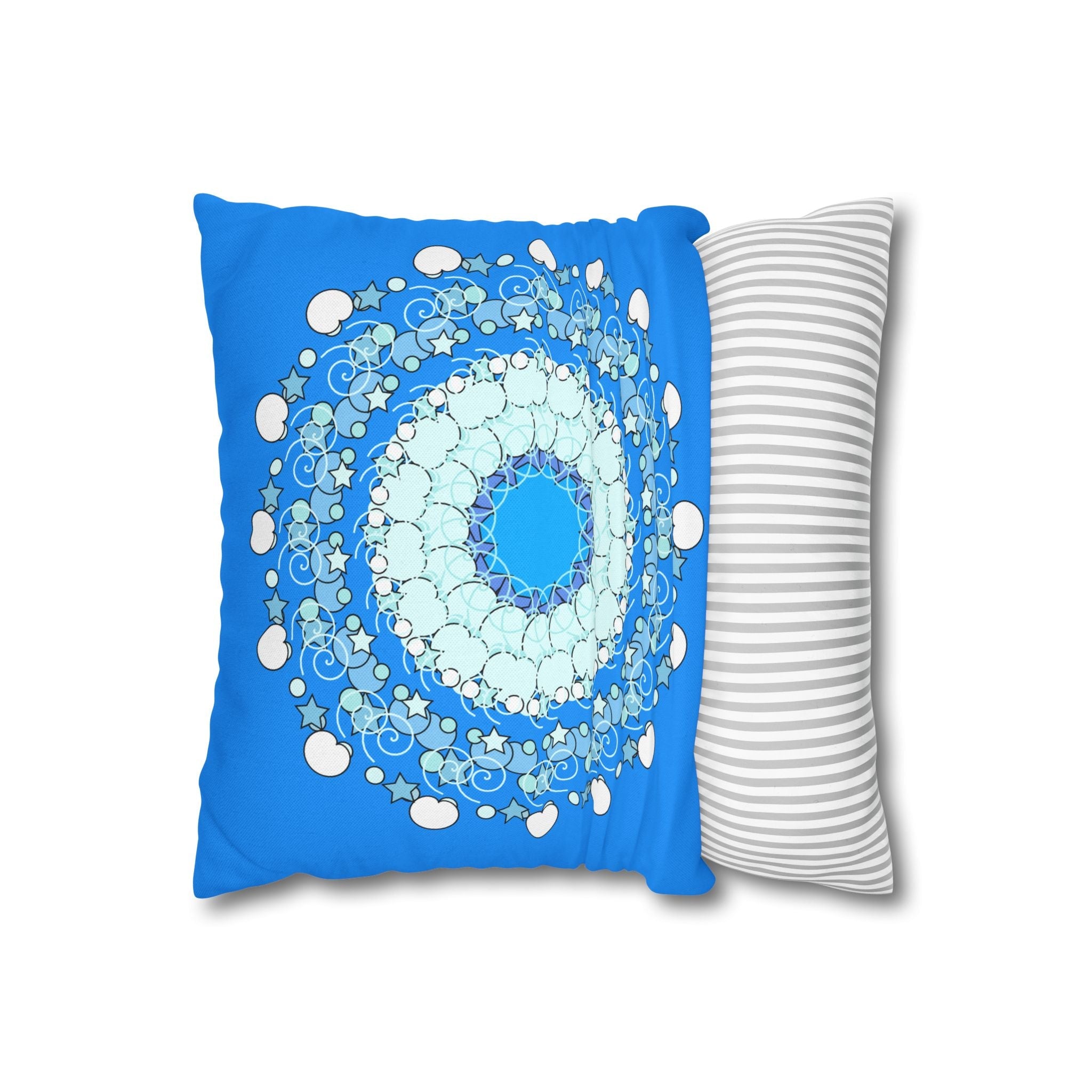 Christmas Snowflakes Pillowcase for Kids' Bed - Spun Polyester Square Pillowcase Mandala Art - Original Fine Art - Hand - drawn, Sky Blue - Blululi