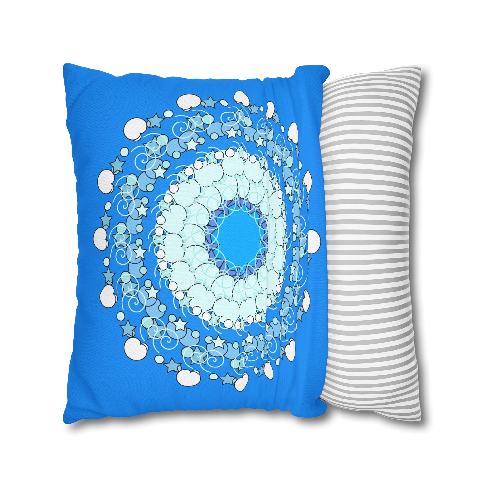 Christmas Snowflakes Pillowcase for Kids' Bed - Spun Polyester Square Pillowcase Mandala Art - Original Fine Art - Hand - drawn, Sky Blue - Blululi