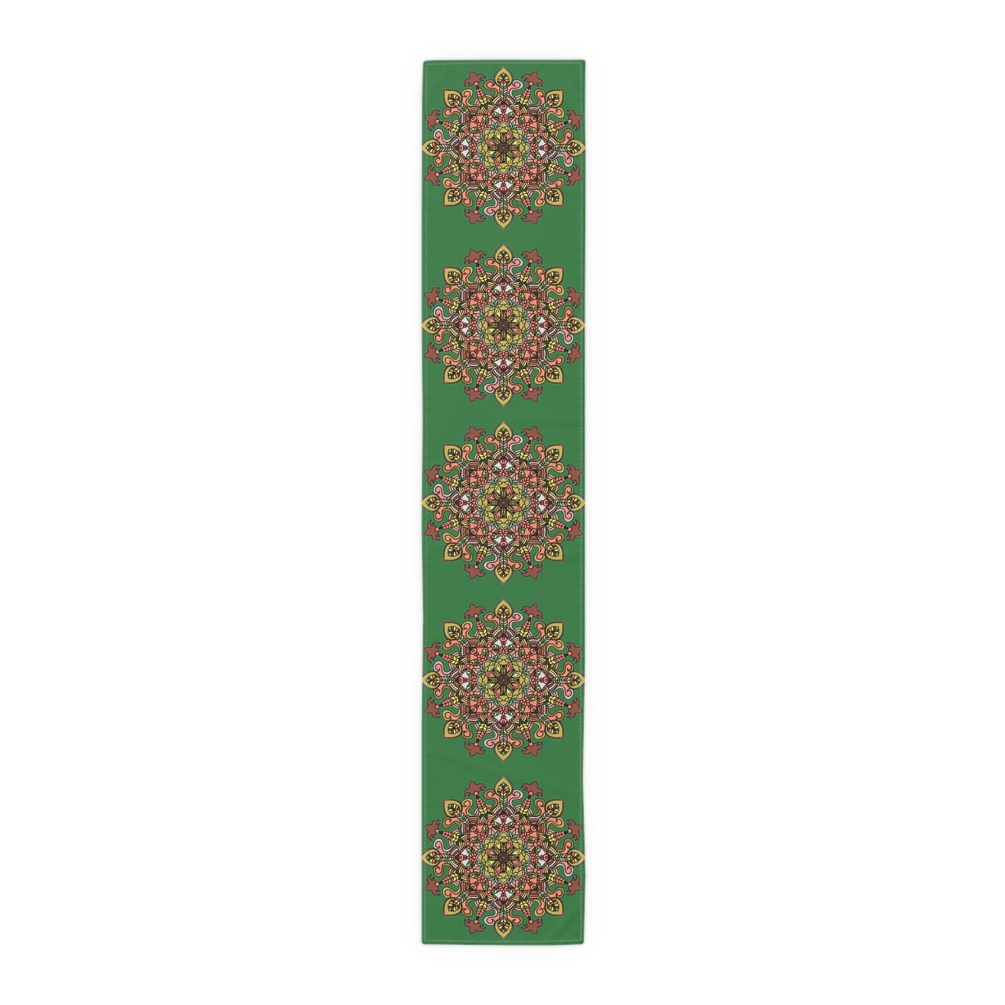 Christmas Table Runner with Mandala Art Drawn by Hand - Green (Cotton, Poly) - Blululi