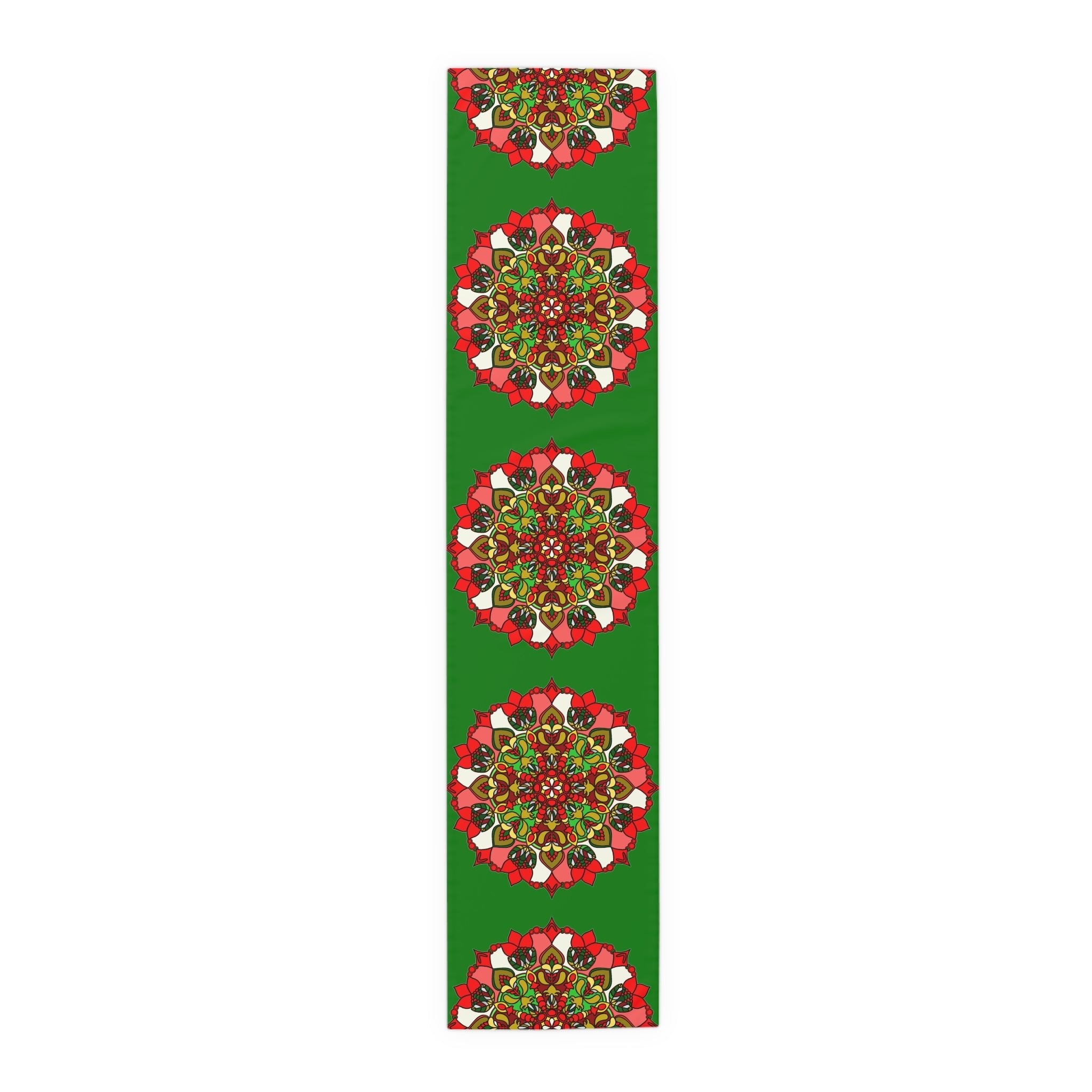 Christmas Table Runner with Mandala Art Drawn by Hand - Green (Cotton, Poly) - Blululi