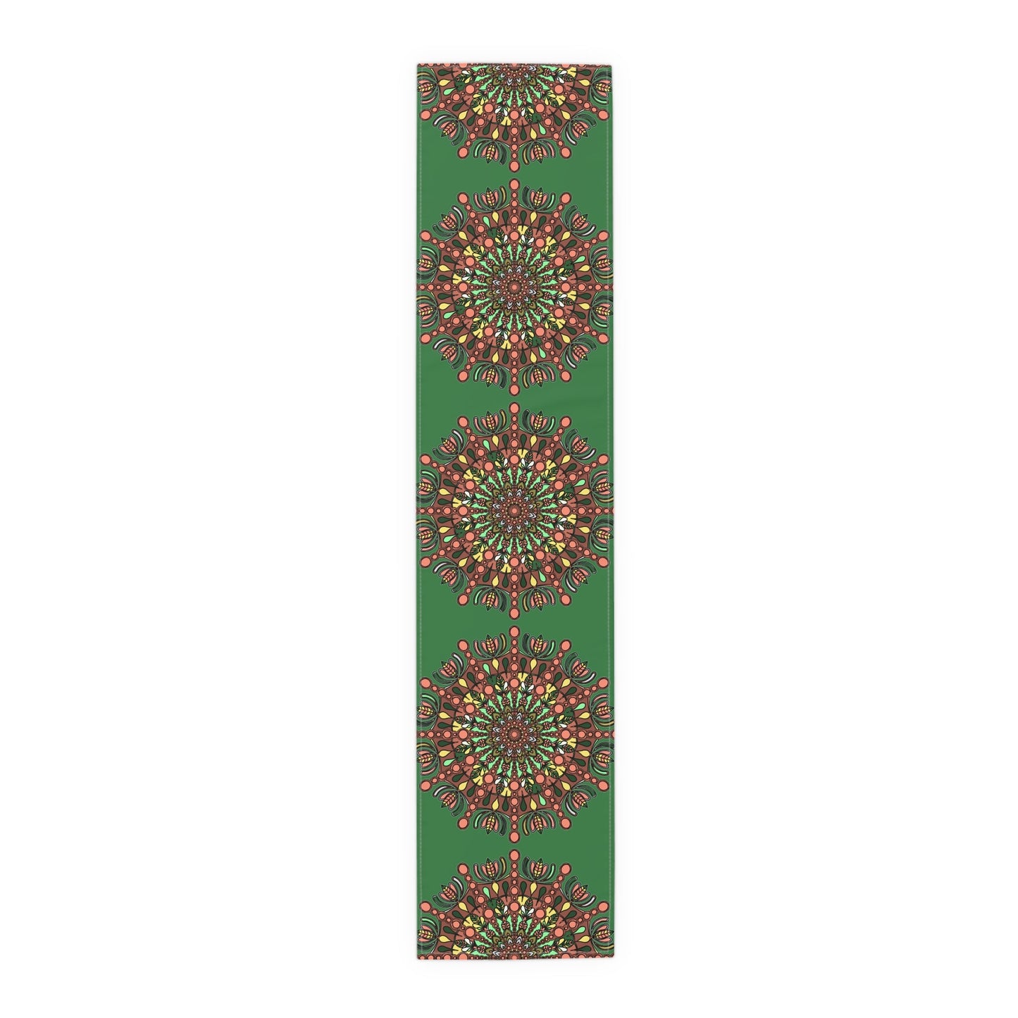 Christmas Table Runner with Mandala Art Drawn by Hand - Green (Cotton, Poly) - Blululi