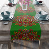 Christmas Table Runner with Mandala Art Drawn by Hand - Green (Cotton, Poly) - Blululi