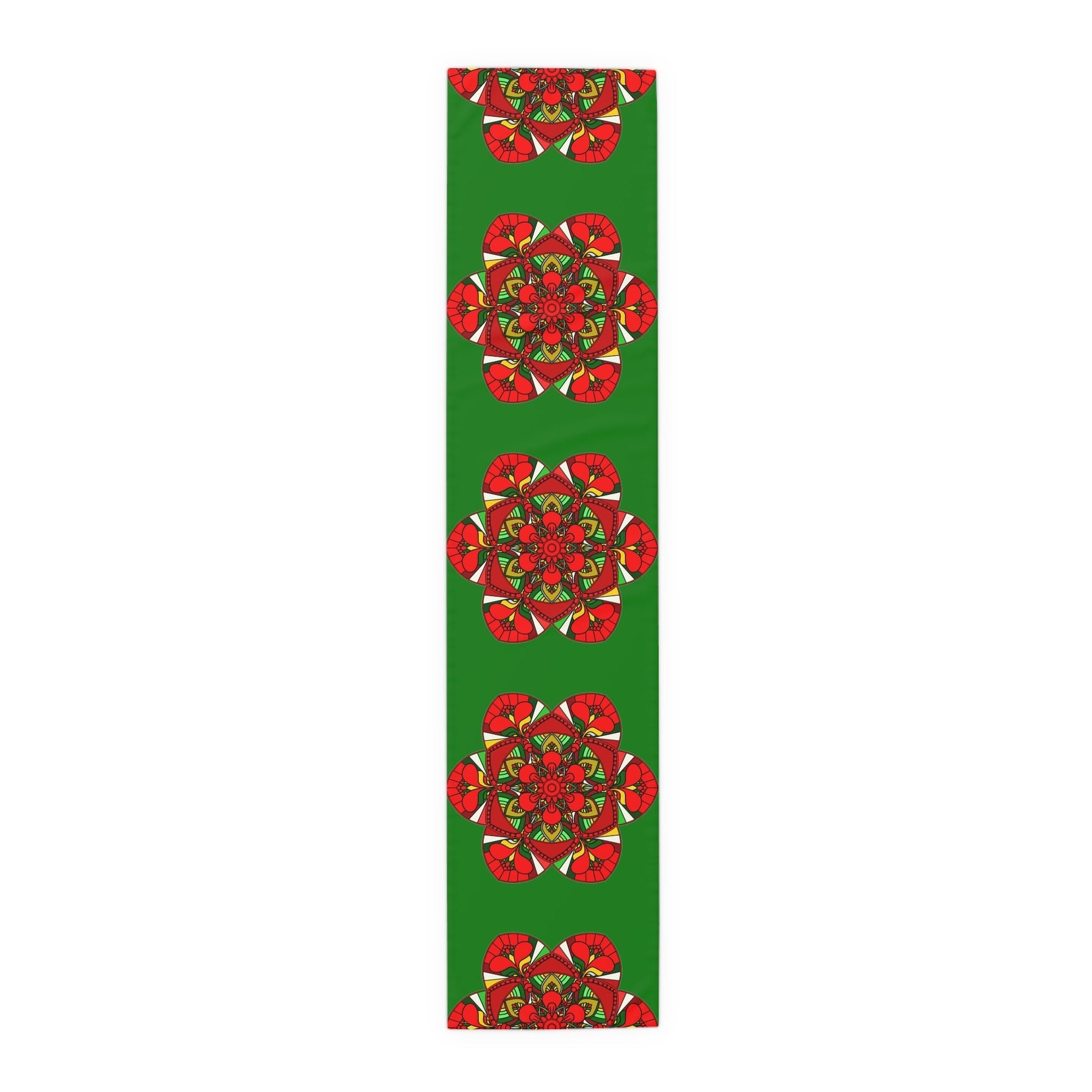 Christmas Table Runner with Mandala Art Drawn by Hand - Green (Cotton, Poly) - Blululi