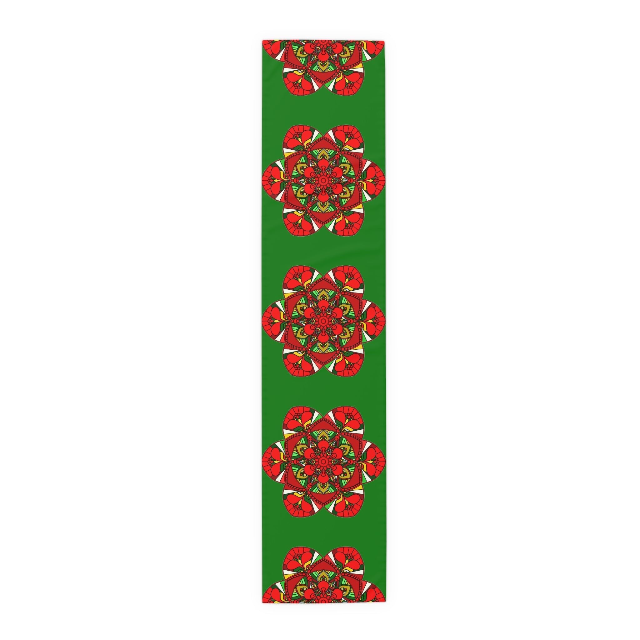 Christmas Table Runner with Mandala Art Drawn by Hand - Green (Cotton, Poly) - Blululi