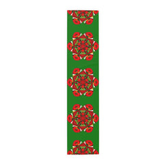 Christmas Table Runner with Mandala Art Drawn by Hand - Green (Cotton, Poly) - Blululi