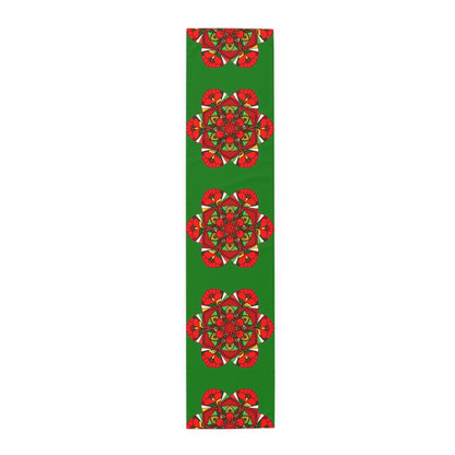 Christmas Table Runner with Mandala Art Drawn by Hand - Green (Cotton, Poly) - Blululi