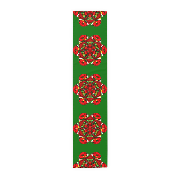 Christmas Table Runner with Mandala Art Drawn by Hand - Green (Cotton, Poly) - Blululi