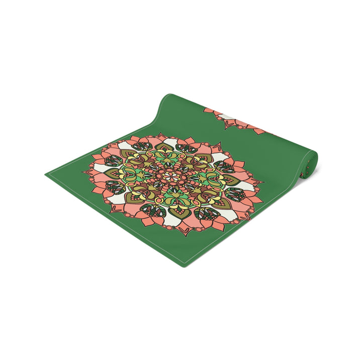 Christmas Table Runner with Mandala Art Drawn by Hand - Green (Cotton, Poly) - Blululi