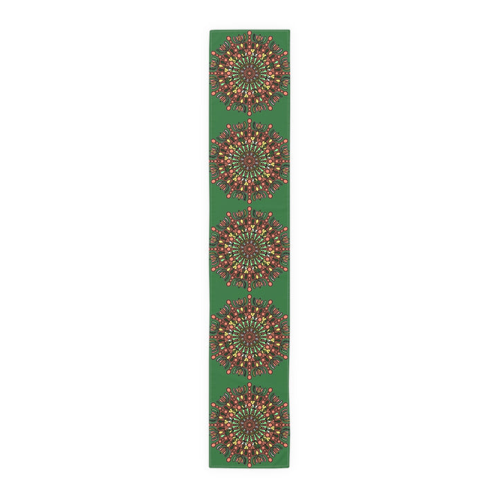 Christmas Table Runner with Mandala Art Drawn by Hand - Green (Cotton, Poly) - Blululi