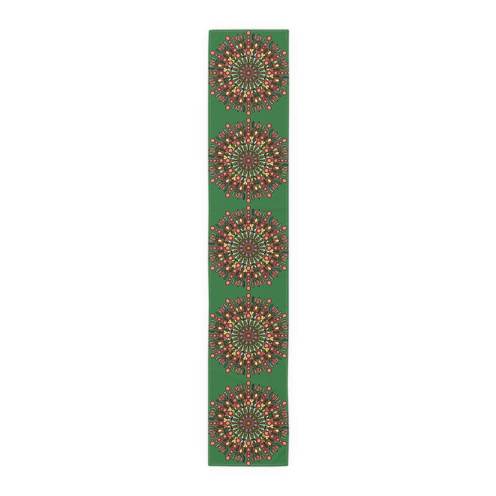 Christmas Table Runner with Mandala Art Drawn by Hand - Green (Cotton, Poly) - Blululi