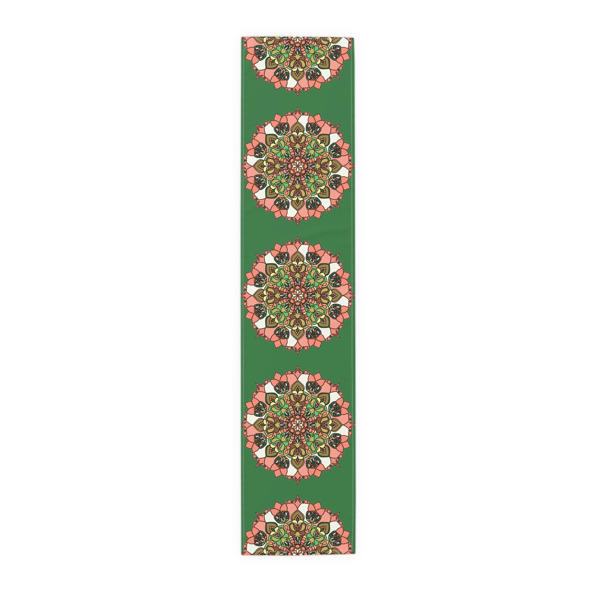 Christmas Table Runner with Mandala Art Drawn by Hand - Green (Cotton, Poly) - Blululi