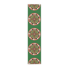 Christmas Table Runner with Mandala Art Drawn by Hand - Green (Cotton, Poly) - Blululi