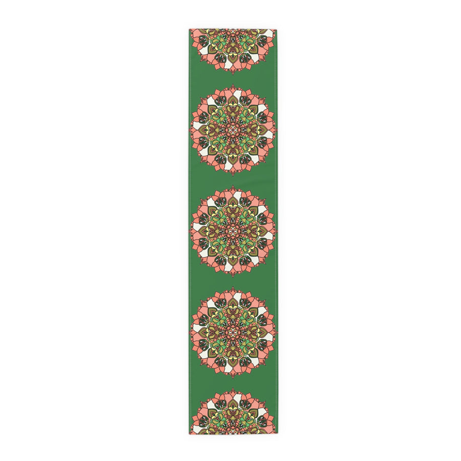Christmas Table Runner with Mandala Art Drawn by Hand - Green (Cotton, Poly) - Blululi