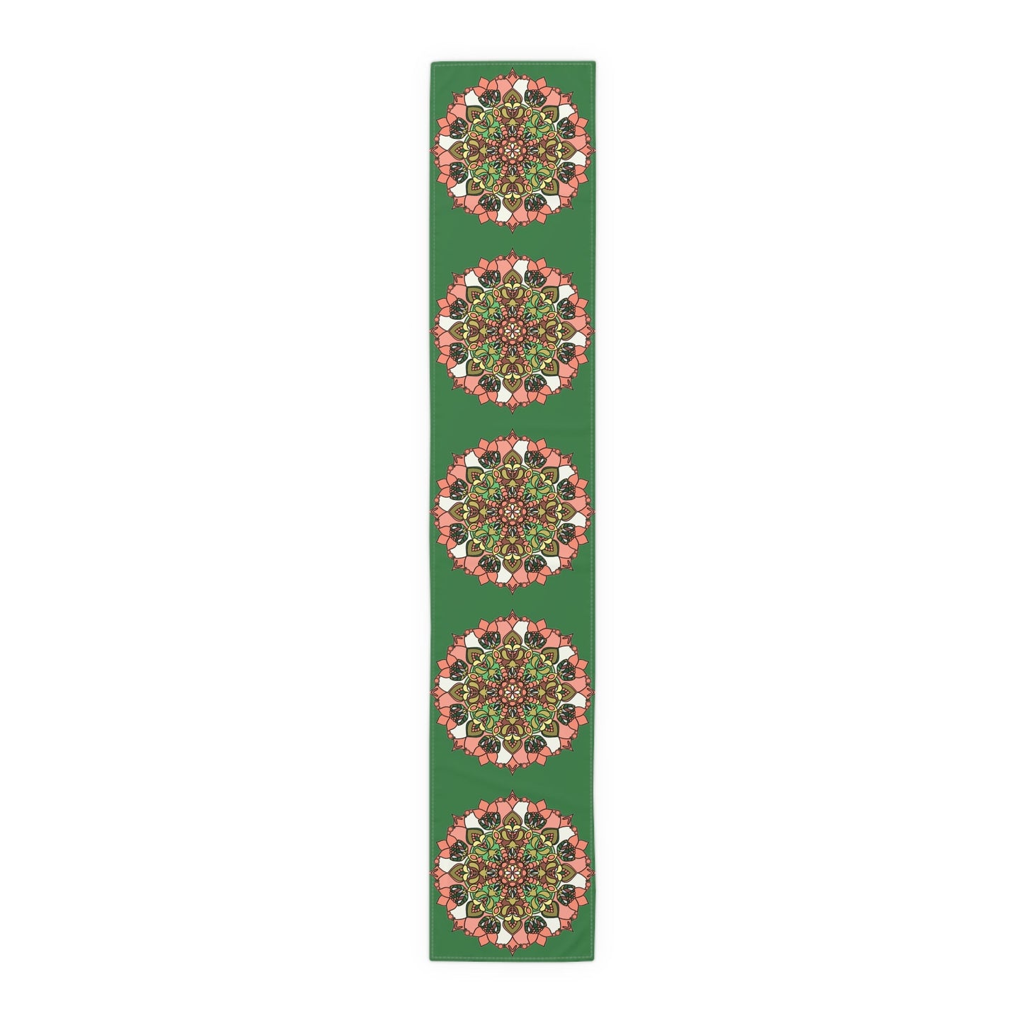 Christmas Table Runner with Mandala Art Drawn by Hand - Green (Cotton, Poly) - Blululi