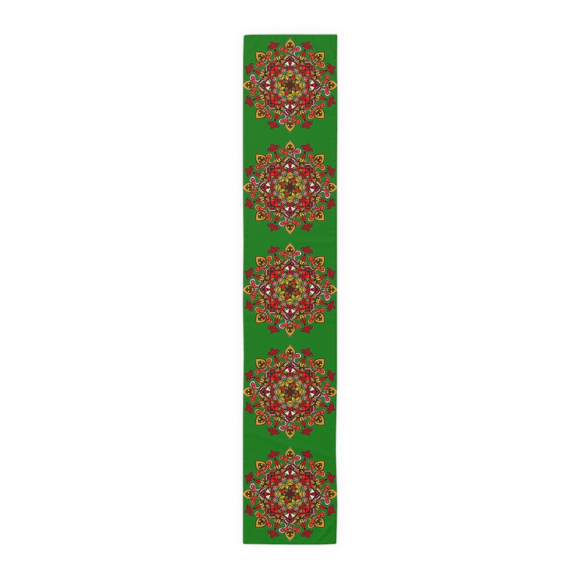 Christmas Table Runner with Mandala Art Drawn by Hand - Green (Cotton, Poly) - Blululi