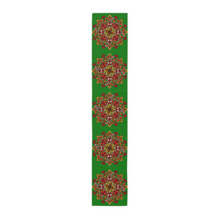 Christmas Table Runner with Mandala Art Drawn by Hand - Green (Cotton, Poly) - Blululi