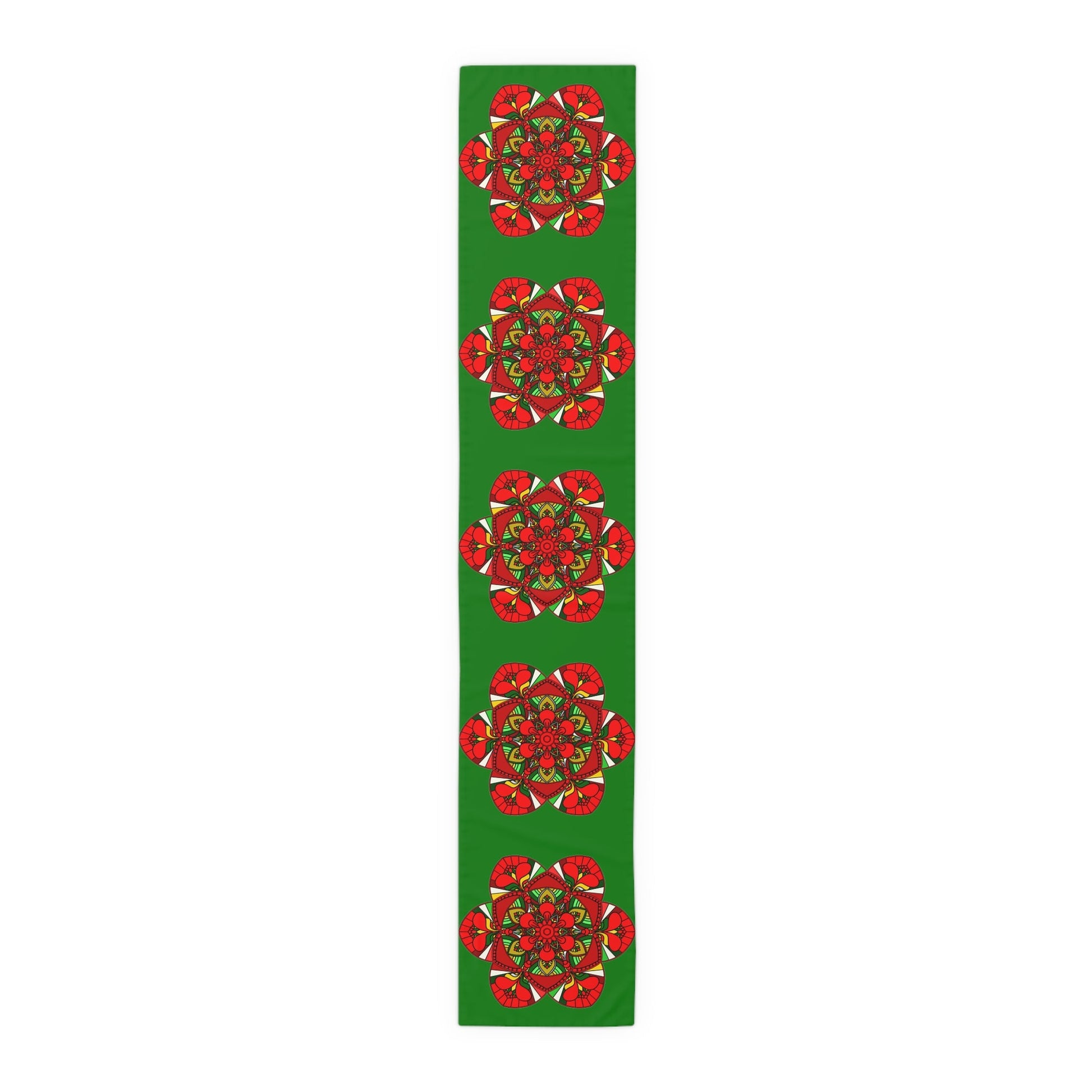 Christmas Table Runner with Mandala Art Drawn by Hand - Green (Cotton, Poly) - Blululi