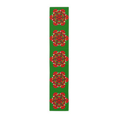 Christmas Table Runner with Mandala Art Drawn by Hand - Green (Cotton, Poly) - Blululi