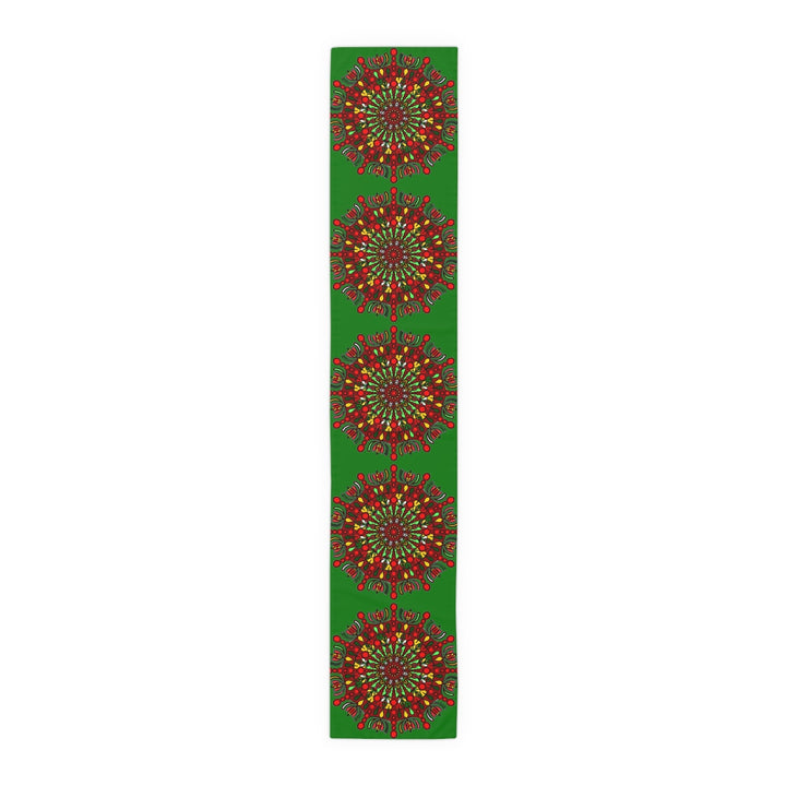 Christmas Table Runner with Mandala Art Drawn by Hand - Green (Cotton, Poly) - Blululi