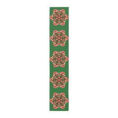 Christmas Table Runner with Mandala Art Drawn by Hand - Green (Cotton, Poly) - Blululi