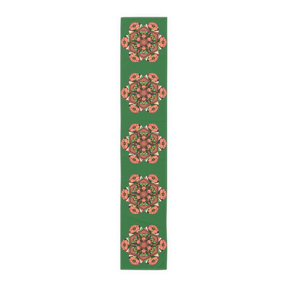 Christmas Table Runner with Mandala Art Drawn by Hand - Green (Cotton, Poly) - Blululi