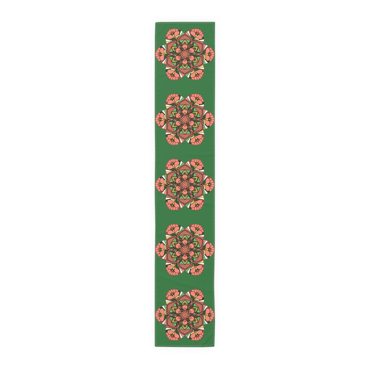 Christmas Table Runner with Mandala Art Drawn by Hand - Green (Cotton, Poly) - Blululi