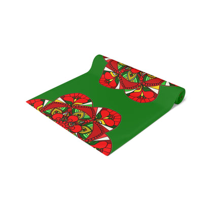 Christmas Table Runner with Mandala Art Drawn by Hand - Green (Cotton, Poly) - Blululi