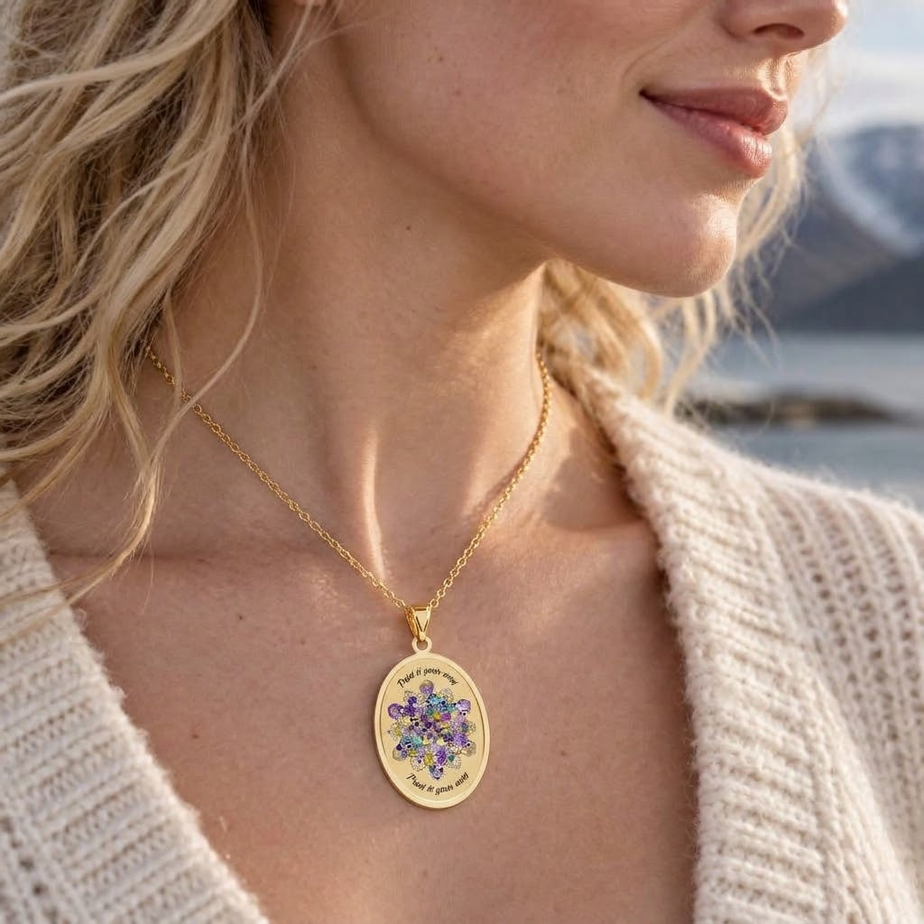 Colorful Floral Oval Pendant Necklace