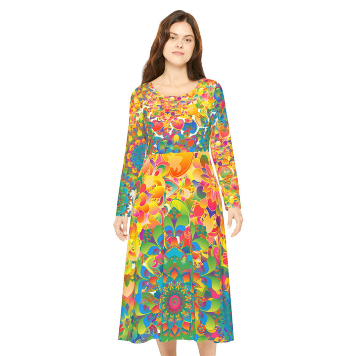 Colorful Dance Dress with Hand Drawn Mandala Art All Over Prints - Blululi