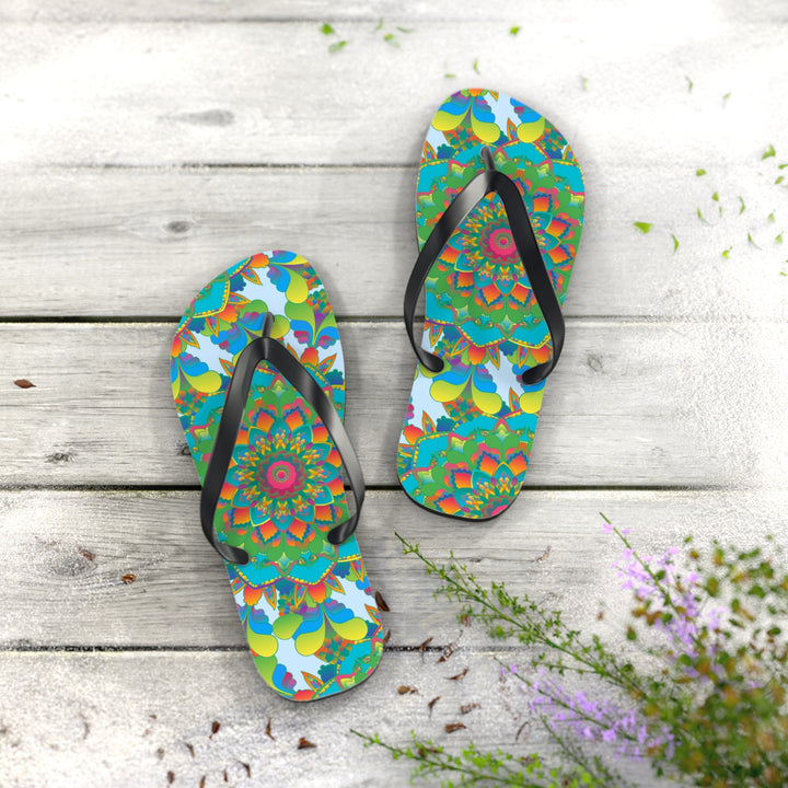 Colorful Mandala Flip Flops - Bohemian Beach Style Shoes - Blululi