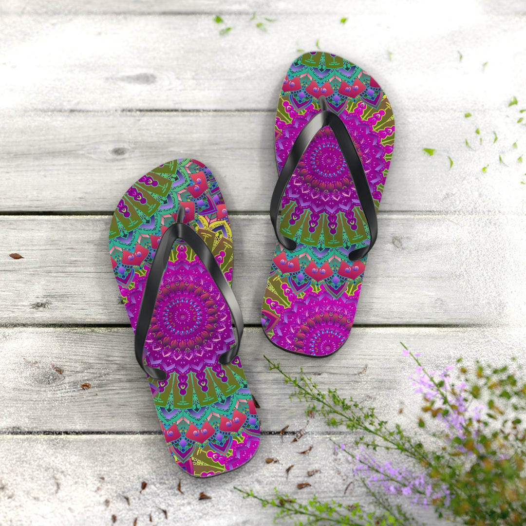 Colorful Mandala Flip Flops - Bohemian Beach Style Shoes - Blululi