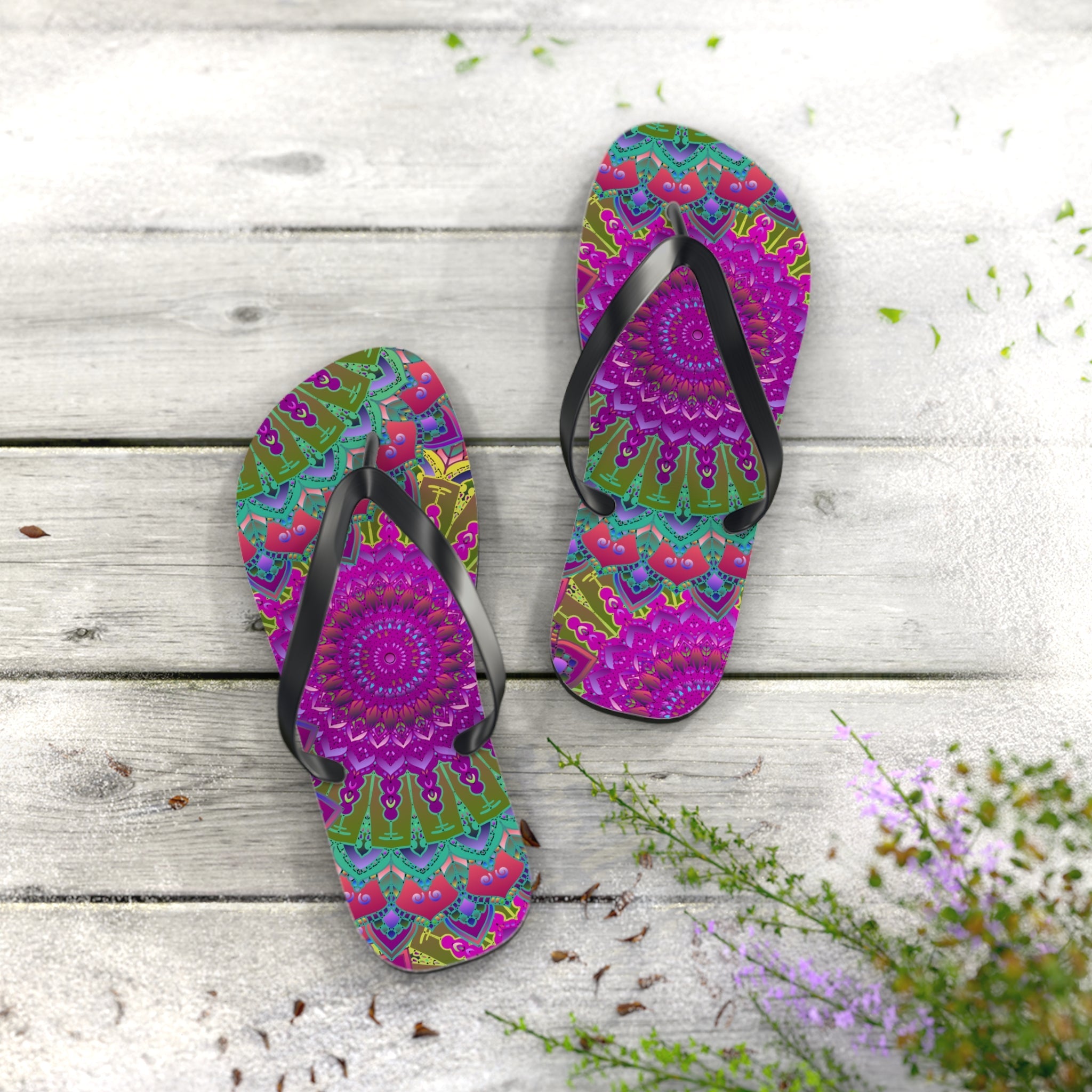 Colorful Mandala Flip Flops - Bohemian Beach Style Shoes - Blululi