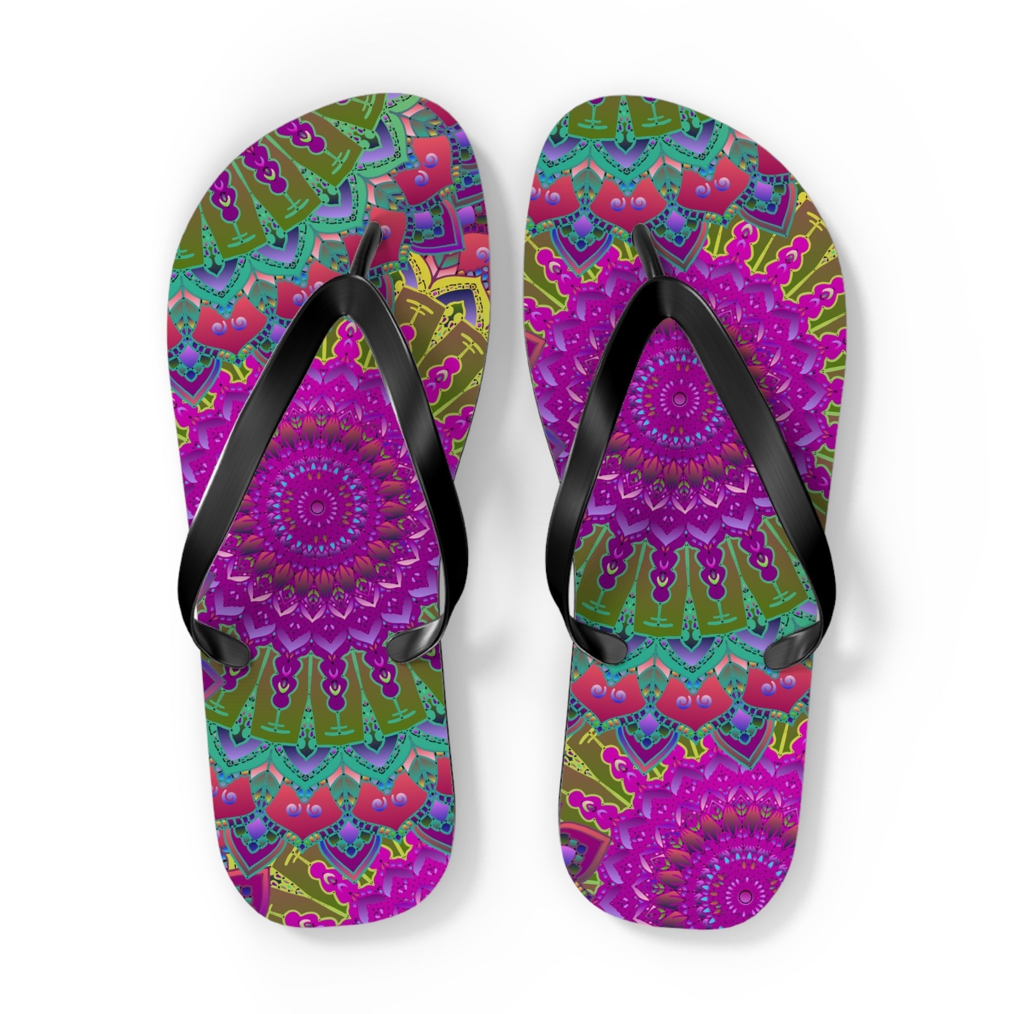 Colorful Mandala Flip Flops - Bohemian Beach Style Shoes - Blululi