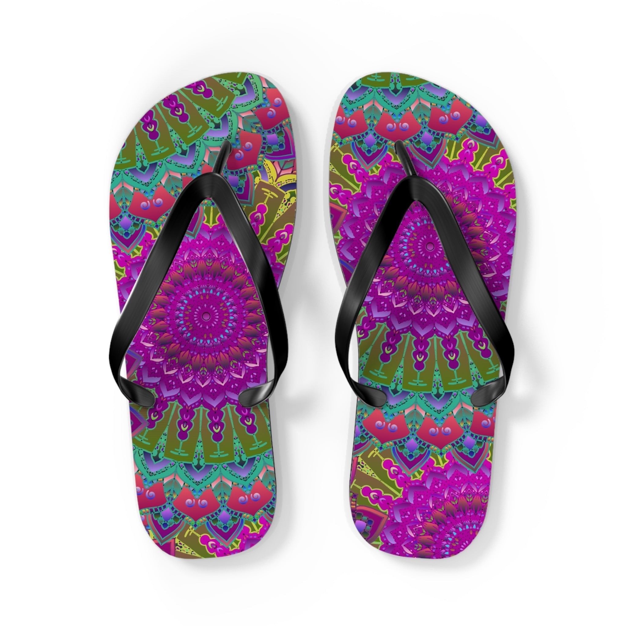 Colorful Mandala Flip Flops - Bohemian Beach Style Shoes - Blululi