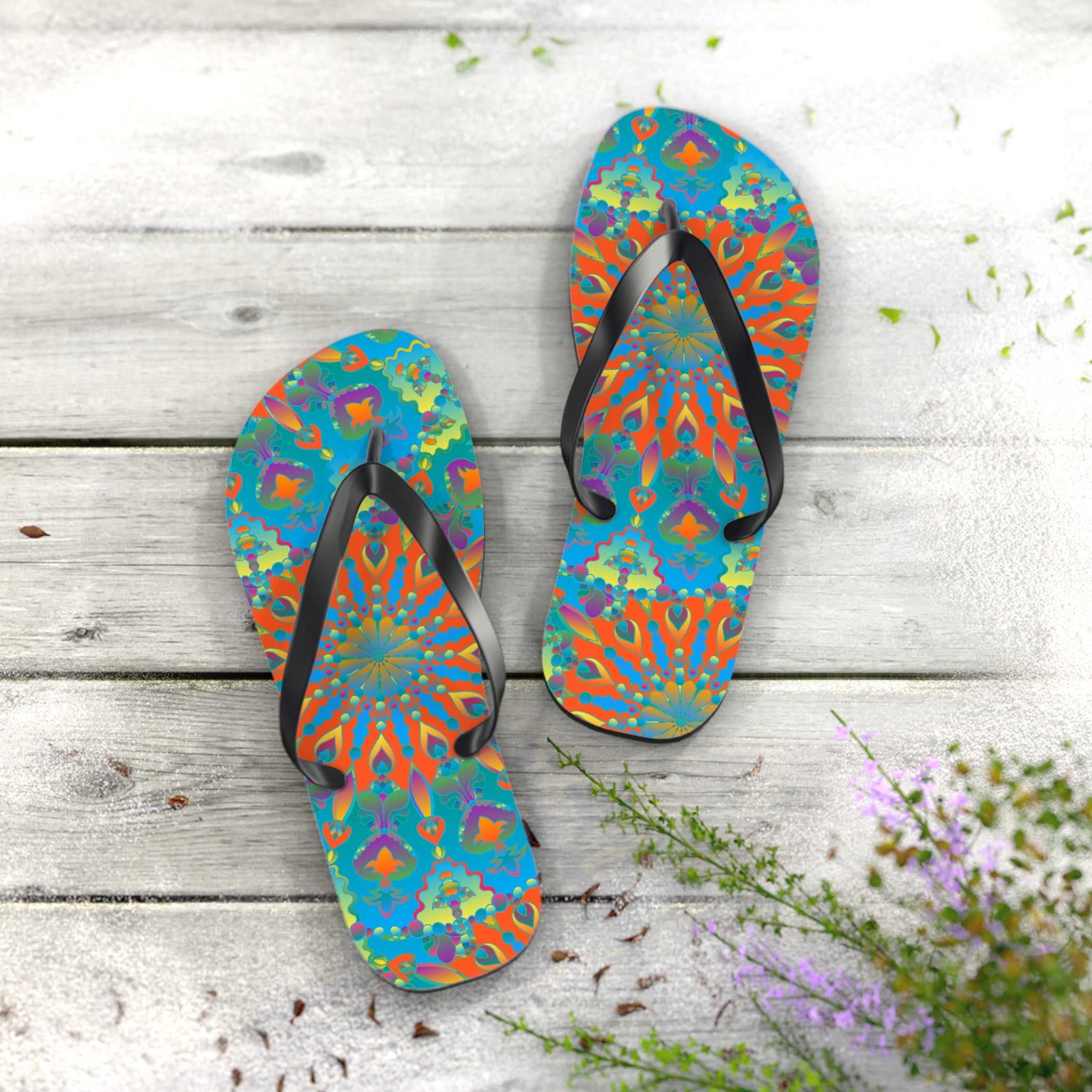 Colorful Mandala Flip Flops - Bohemian Beach Style Shoes - Blululi