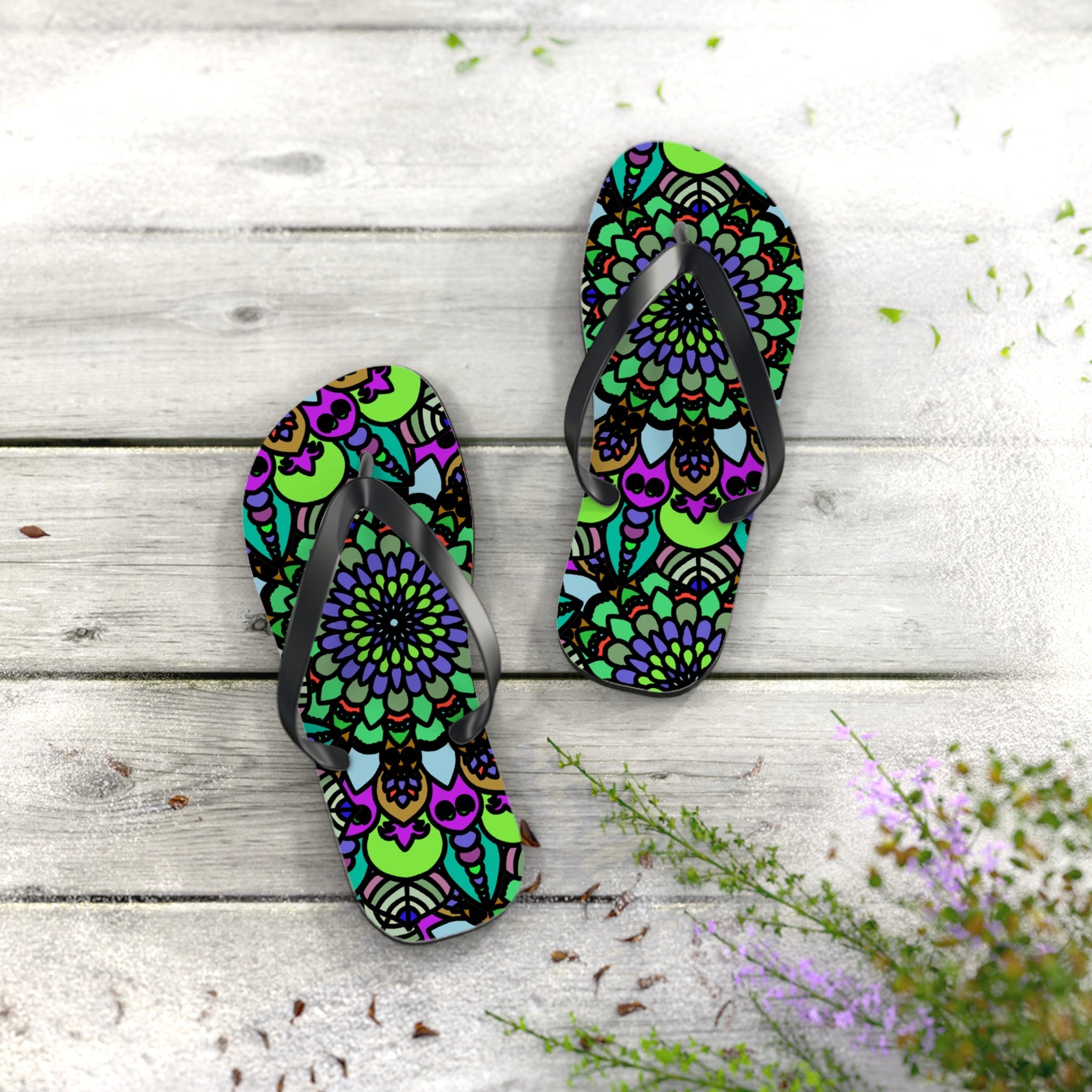 Colorful Mandala Flip Flops - Bohemian Summer Style Shoes - Blululi