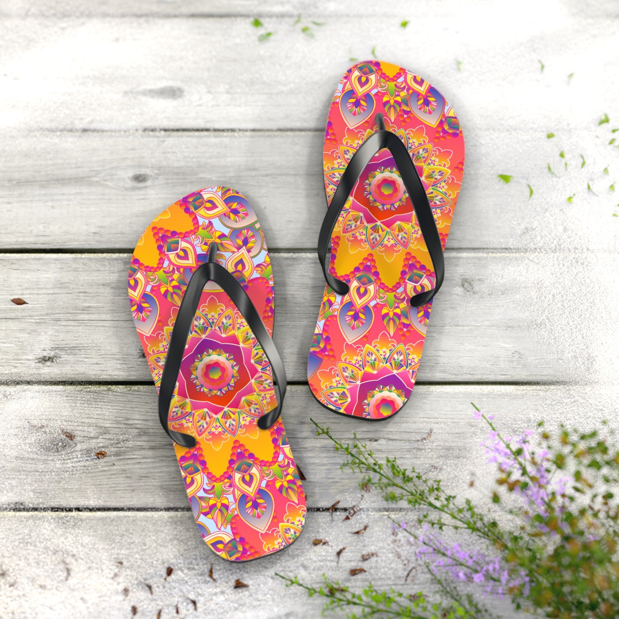 Colorful Mandala Flip Flops - Bohemian Summer Style Shoes - Blululi