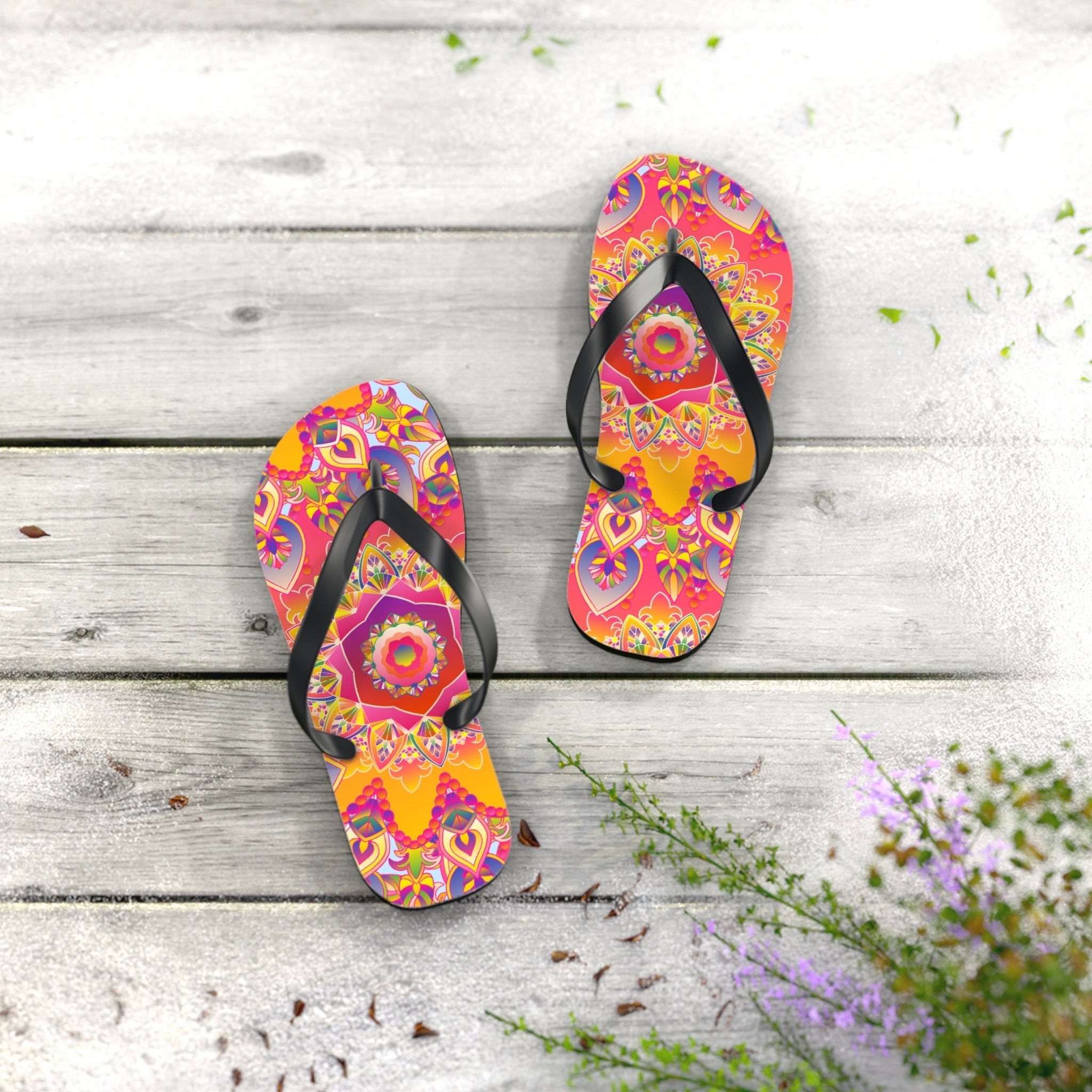 Colorful Mandala Flip Flops - Bohemian Summer Style Shoes - Blululi